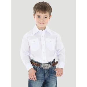 Wrangler Boys' White Cotton Long Sleeves Snap Western Shirt Size Small